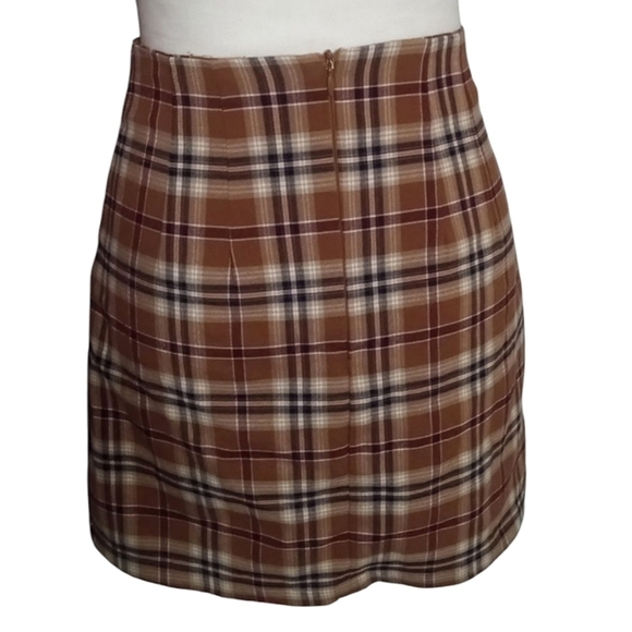 John Galt Tartan Plaid Zippered Mini Skirt Camel Red Black Colorway Size Small - Picture 4 of 6